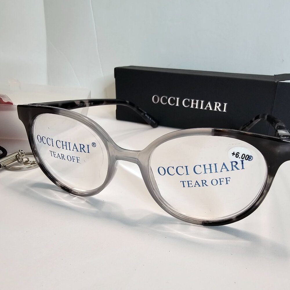 Occi Chiari Reading Glasses +6.00 Gray Black Marble Look Cat Eyes